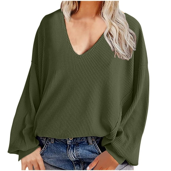 Plebaso Women's Corduroy Tops V Neck Long Sleeve Shirts Fashion Clothes Ladies Casual Loose Tunic Blouse