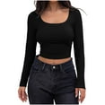 thumbnail image 1 of Plebaso Women's Crop Tops Ribbed Long Sleeve T Shirts Square Neck Slim Going out Shirts for Women, 1 of 7