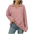 thumbnail image 1 of Plebaso Women's Fashion Sweatshirts Collared V Neck Long Sleeve Sweat Shirts Solid Color Lightweight, 1 of 5