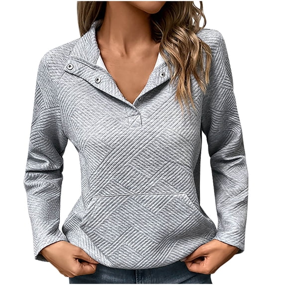Plebaso Women's Fashion Sweatshirts Pocket Front Pullover Button V Neck Lightweight Tops for Women
