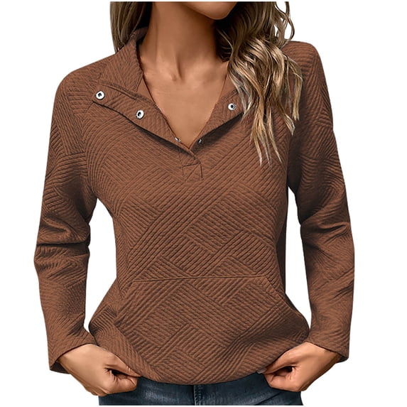 Plebaso Women's Fashion Sweatshirts Pocket Front Pullover Button V Neck Lightweight Tops for Women