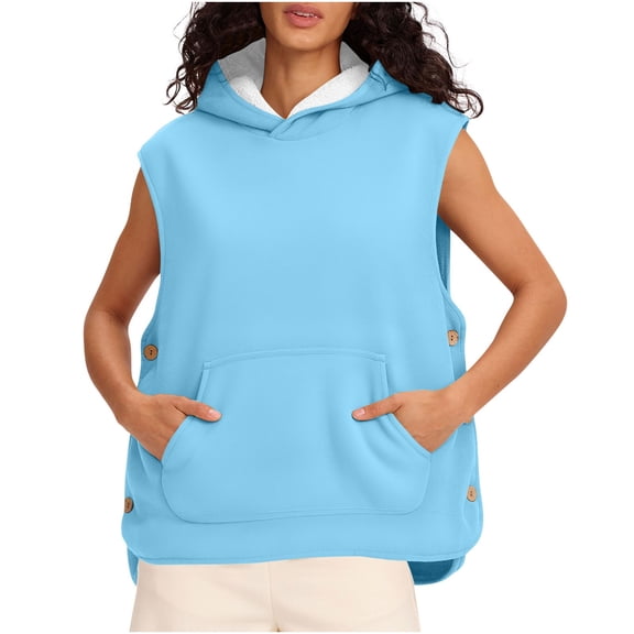 Plebaso Women's Fleece Lined Hooded Vest Pullover Sleeveless Hoodies with Side Button Womens Warm Outerwear