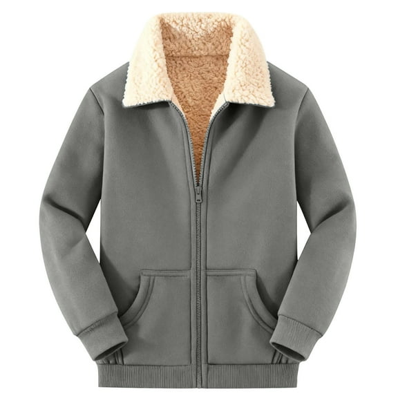 Plebaso Women's Fleece Lined Jacket Full Zip Collared Outerwear Casual Thick Thermal Coat with Pockets