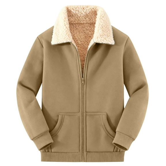 Plebaso Women's Fleece Lined Jacket Full Zip Collared Outerwear Casual Thick Thermal Coat with Pockets