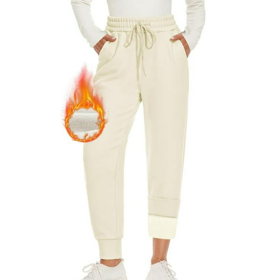 Plebaso Women's Fleece Lined Jogger Pants High Waist Thermal Sweatpants Drawstring Baggy Warm Trousers