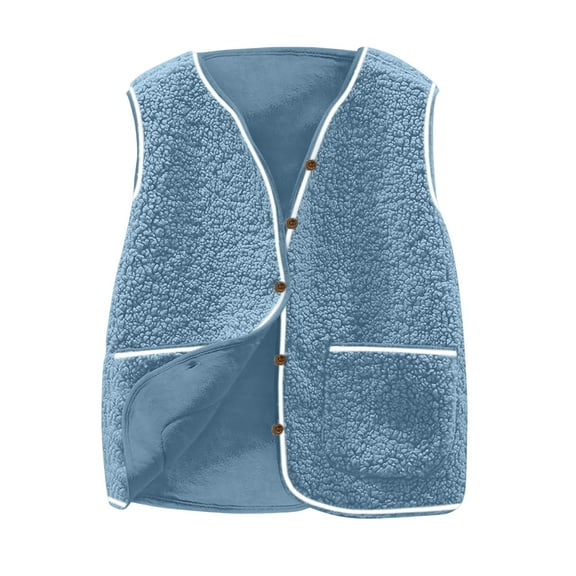 Plebaso Women's Fleece Vest with Pockets Button down Sleeveless Jacket Fall Winter Womens Warm Outerwear