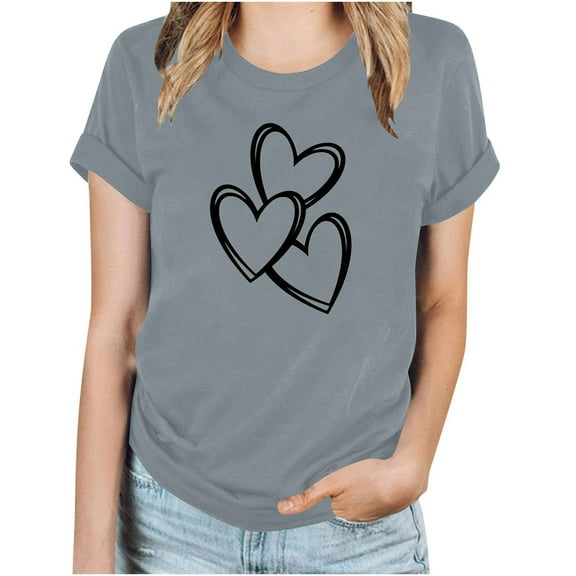 Plebaso Women's Graphic Tees Heart Printed Cute Short Sleeve T-Shirts for Women Casual Summer Basic Tops