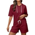 thumbnail image 1 of Plebaso Women's Jogger 2 Piece Outfits Short Sleeve Hoodie Tops and Shorts Sweatsuits Lounge Sets, 1 of 7