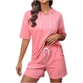 thumbnail image 1 of Plebaso Women's Jogger 2 Piece Outfits Short Sleeve Hoodie Tops and Shorts Sweatsuits Lounge Sets, 1 of 6