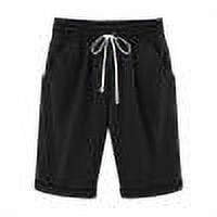 Plebaso Women's Knee Length Shorts Drawstring Casual Shorts with Pockets Solid Color Summer Beach Shorts