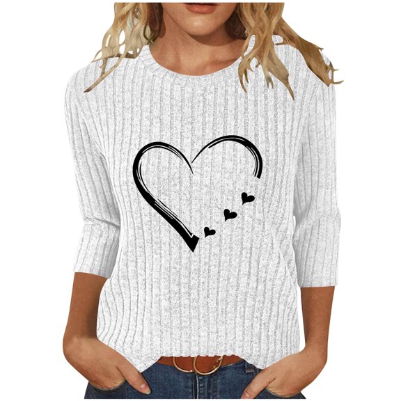 Plebaso Women's Knit Pullover 3/4 Sleeve Printed Tops for Women Crew Neck Fall Winter Casual Blouses