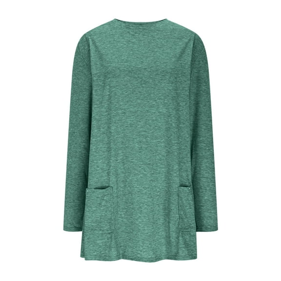 Plebaso Women's Long Sleeve Pocket T Shirts Crew Neck Loose Tunic Tops Casual Blouses Wear with Leggings