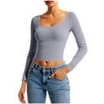 thumbnail image 1 of Plebaso Women's Long Sleeve Ribbed Knit Tops Crewneck T Shirts Stretch Basic Tees Going out Crop Sweater, 1 of 4
