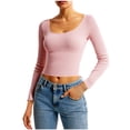 thumbnail image 1 of Plebaso Women's Long Sleeve Ribbed Knit Tops Crewneck T Shirts Stretch Basic Tees Going out Crop Sweater, 1 of 4