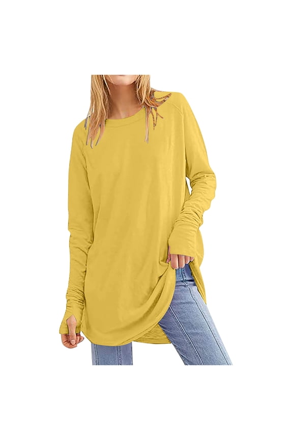 Women's Long Sleeve Shirts Crew Neck Plain Casual Basic Tee Shirts Fall Winter Clothes