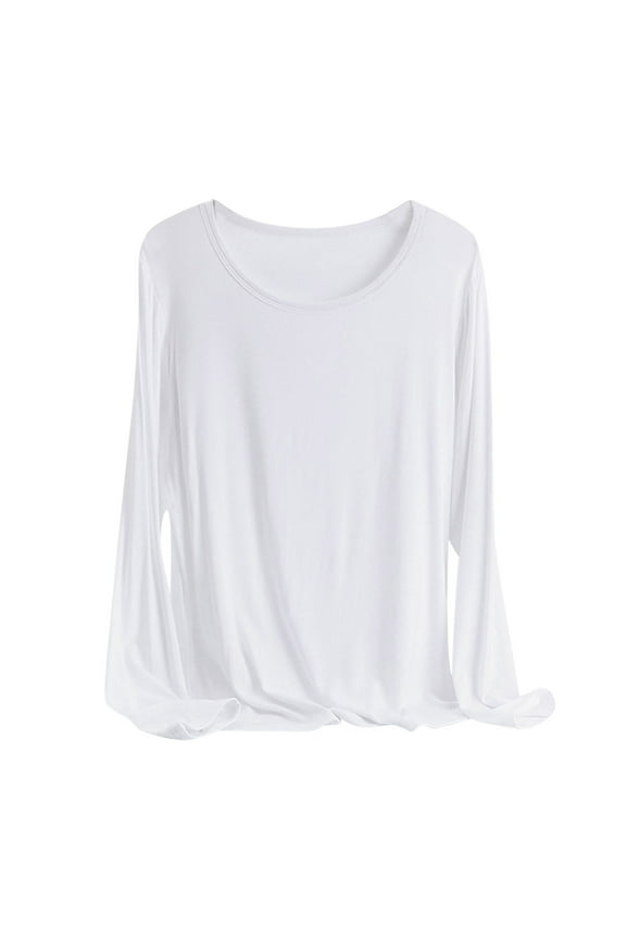 Women's Long Sleeve Shirts Plus Size Tops Fall Winter Basic Tee Blouses Shirts Solid Color