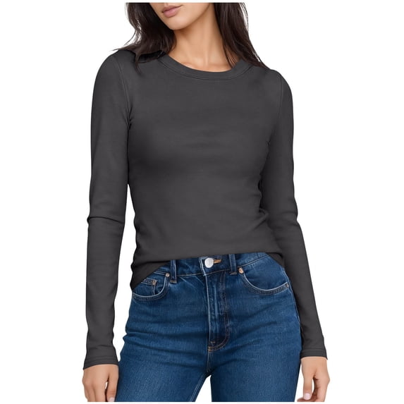 Plebaso Women's Long Sleeve T-Shirts Crew Neck Basic Tee Tops for Women Solid Color Casual Undershirts