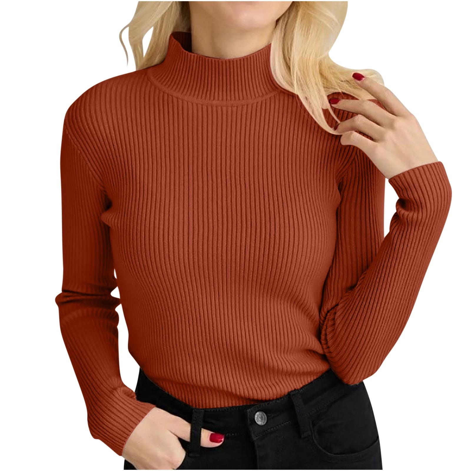 Plebaso Women's Mock Turtleneck Sweaters Ribbed Knit Long Sleeve