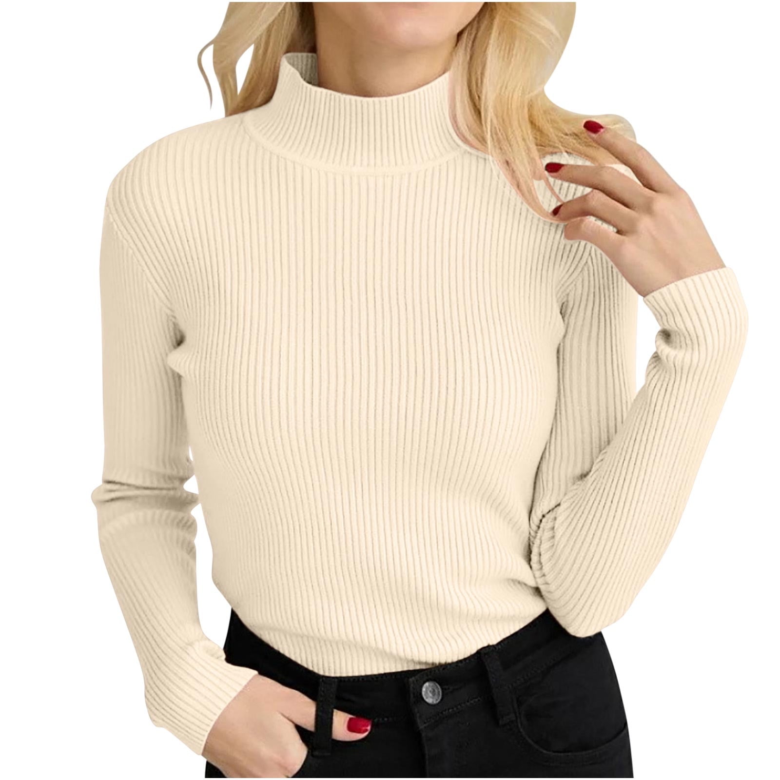 Rib Knit Cream Mock Turtleneck Fulijie Women'S Cream Mock