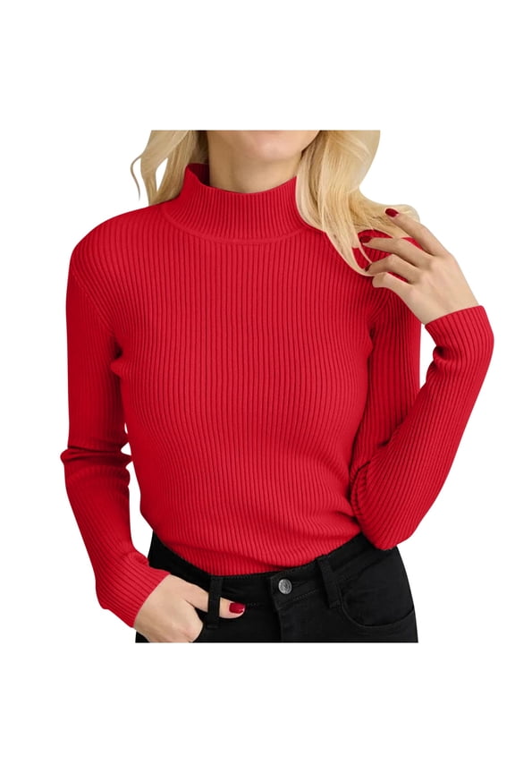 Women's Mock Turtleneck Sweaters Ribbed Knit Long Sleeve Shirts Fall Winter Pullover Tops for Women