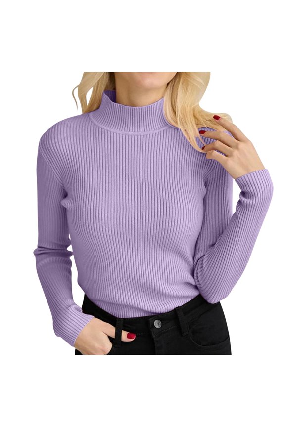 Women's Mock Turtleneck Sweaters Ribbed Knit Long Sleeve Shirts Fall Winter Pullover Tops for Women