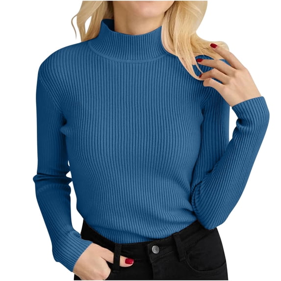 Plebaso Women's Mock Turtleneck Sweaters Ribbed Knit Long Sleeve Shirts Fall Winter Pullover Tops for Women