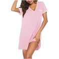 thumbnail image 1 of Plebaso Women's Nightgowns Short Sleeve V Neck Soft Sleepshirts Button down Comfy Nightshirts with Pockets, 1 of 5