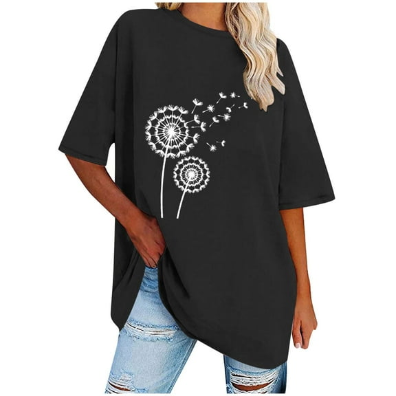 Plebaso Women's Oversized T Shirts Short Sleeve Classic Graphic Tee for Women Casual Loose Cute Tops