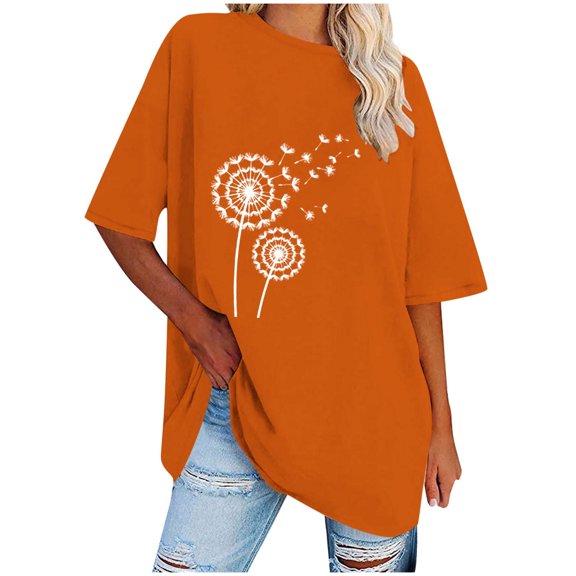Plebaso Women's Oversized T Shirts Short Sleeve Classic Graphic Tee for Women Casual Loose Cute Tops