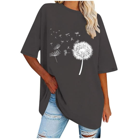 Plebaso Women's Oversized T Shirts Short Sleeve Classic Graphic Tee for Women Casual Loose Cute Tops