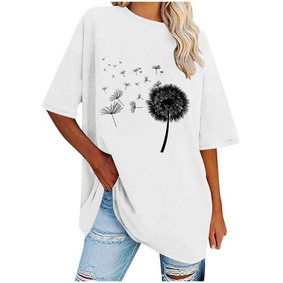 Plebaso Women's Oversized T Shirts Short Sleeve Classic Graphic Tee for Women Casual Loose Cute Tops