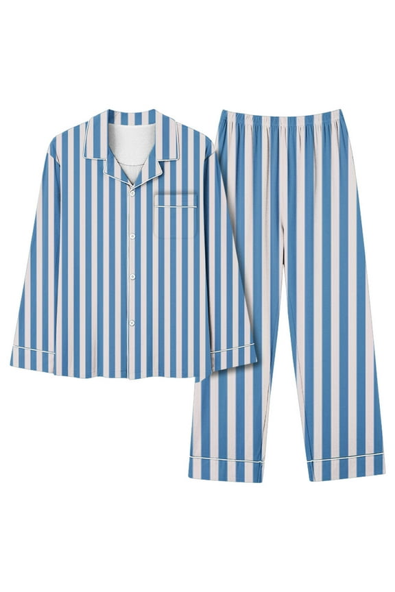 Women's Pajama Set Striped Printed Long Sleeve Button down Shirt Sleepwear Pjs Outfits Loungewear