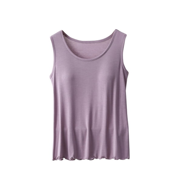 Plebaso Women's Pajama Tank Tops Built in Bras Crew Neck Casual Loose Sleep Tanks Sleeveless Shirts for Women