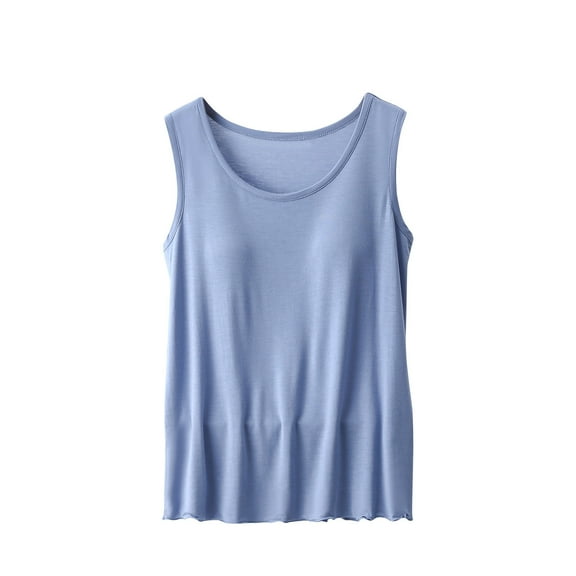 Plebaso Women's Pajama Tank Tops Built in Bras Crew Neck Casual Loose Sleep Tanks Sleeveless Shirts for Women