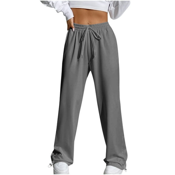 Plebaso Women's Pants Elastic Waist Solid Color Drawstring Comfy Jogger Pants Ladies Long Pants