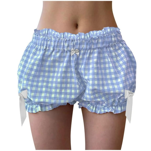 Plebaso Women's Plaid Shorts Cute Short Bloomers Ruffle Lounge Shorts Elastic Waist Pajama Sleep Bottoms