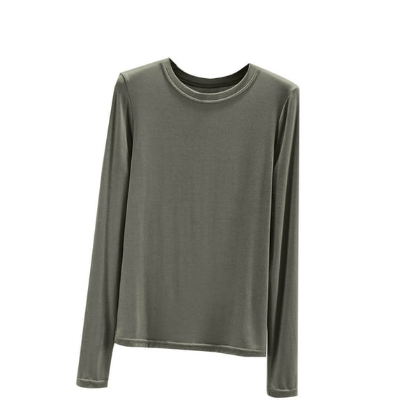 Plebaso Women's Plain Long Sleeve Shirts Crew Neck Casual Basic Tee Tops Fall Winter T-Shirts for Women