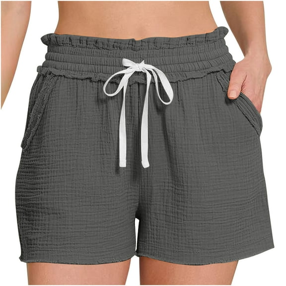 Plebaso Women's Pleated Shorts Drawstring High Waist Casual Shorts Summer Vacation Shorts Beachwear