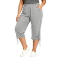 thumbnail image 1 of Plebaso Women's Plus Size Capri Pants Comfort Lounge Pants with Pockets Side Ruched Drawstring Capris, 1 of 1