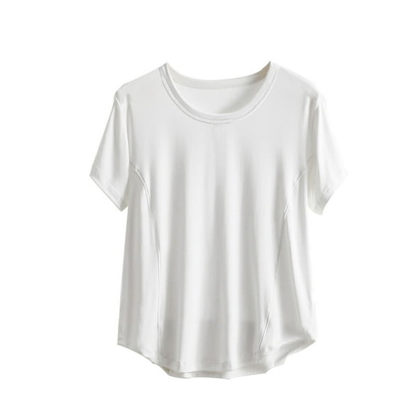 Plebaso Women's Plus Size Pajama Tops Solid Color Loose Short Sleeve T-Shirts Soft Sleep Shirts for Women