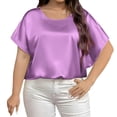 thumbnail image 1 of Plebaso Women's Plus Size Satin T-Shirts Short Sleeve Crewneck Dressy Tops Summer Lightweight Office Tee, 1 of 6