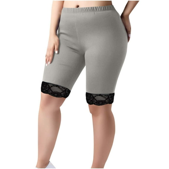 Plebaso Women's Plus Size Short Leggings Knee Length Yoga Shorts Casual Elastic Waist Workout Shorts