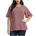 thumbnail image 1 of Plebaso Women's Plus Size Tops Ruffle Short Sleeve T Shirts Crew Neck Womens Casual Summer Tee Blouses, 1 of 7