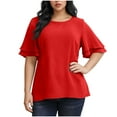 thumbnail image 1 of Plebaso Women's Plus Size Tops Ruffle Short Sleeve T Shirts Crew Neck Womens Casual Summer Tee Blouses, 1 of 7