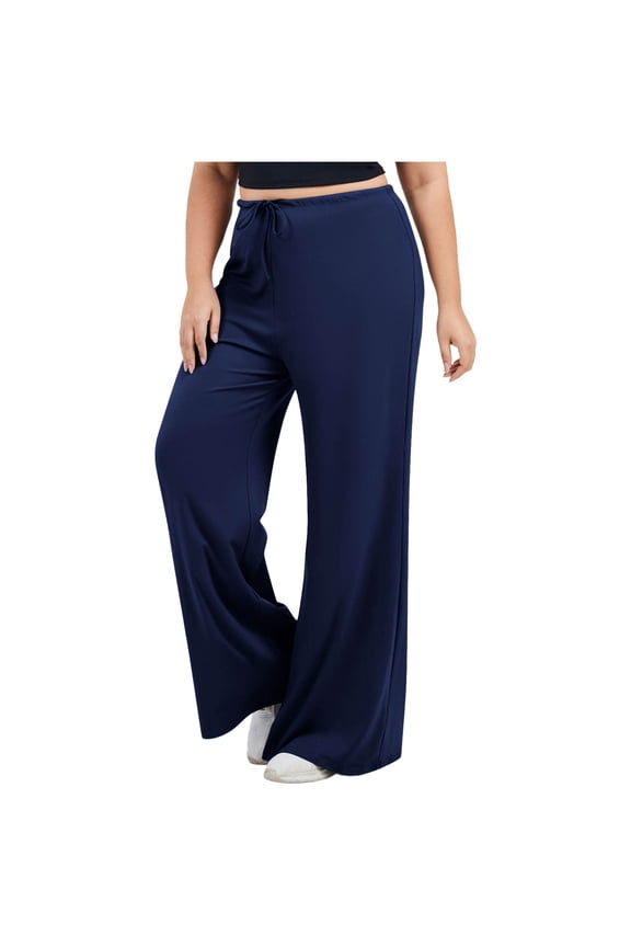 Women's Plus Size Wide Leg Pants Drawstring Loose Yoga Pants Comfortable Lounge Pajama Pants