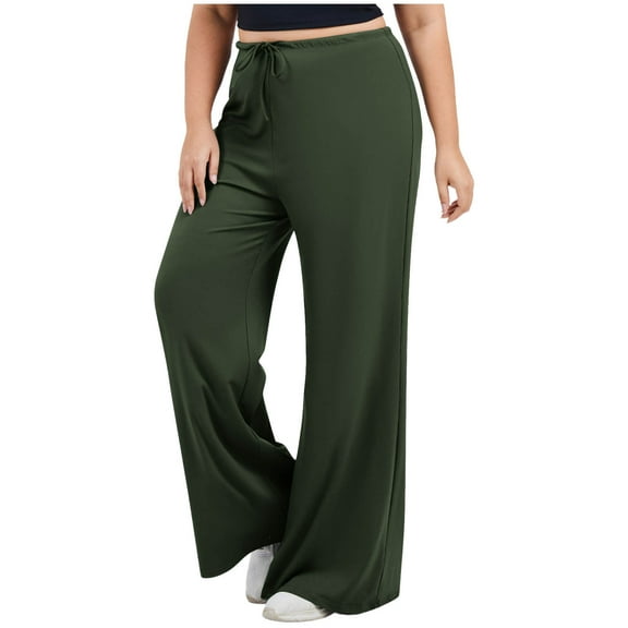Plebaso Women's Plus Size Wide Leg Pants Drawstring Loose Yoga Pants Comfortable Lounge Pajama Pants