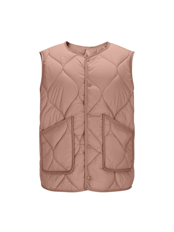 Women's Quilted Vest Sleeveless Warm Button Jacket Womens Lightweight Outerwear with Pockets