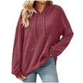 thumbnail image 1 of Plebaso Women's Ribbed Knit Hoodies Casual Loose Pullover Lightweight Hooded Sweatshirts with Pocket, 1 of 6