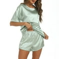 thumbnail image 1 of Plebaso Women's Satin Pajama Sets 2 Piece Outfits Silk Short Sleeve Tops Pjs Shorts Loungwear for Women, 1 of 5