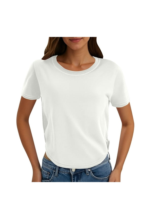 Women's Short Sleeve Crop Tops Workout Athletic T-Shirts Summer Fashion Going out Tee Ladies Clothes